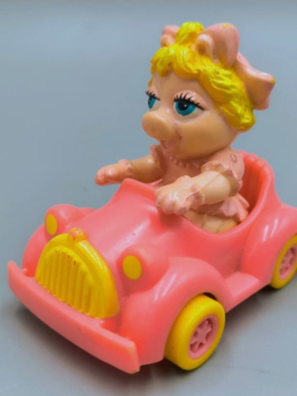 Vintage McDonalds Muppet Babies Miss Piggy Figure in Pink Convertible Car
